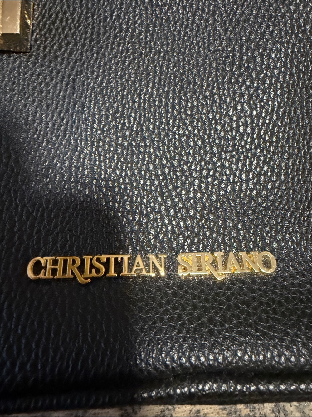 Christian Siriano Black Pebble Leather Wallet with Gold Logo Plaque
